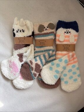 Cozy Women's Animal Fuzzy Socks - Cream, Blue, Peach